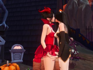 Lesbians eating out and fingering each others pussy - Halloween - sims 4 - 3D animation