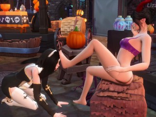 Lesbians eating out and fingering each others pussy - Halloween - sims 4 - 3D animation