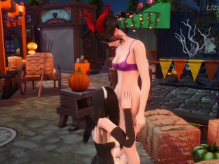 Lesbians eating out and fingering each others pussy - Halloween - sims 4 - 3D animation