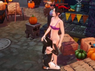 Lesbians eating out and fingering each others pussy - Halloween - sims 4 - 3D animation