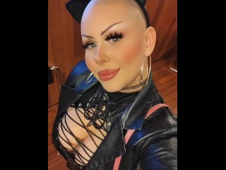 Bald Catgirl In Latex Dress