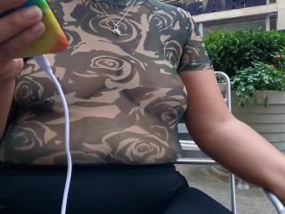 Wife See Through Shirt No Bra in city