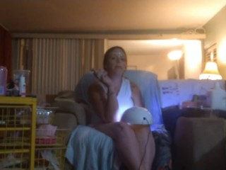 Roommate masturbating to pretty girl in minidress painting her nails and watching tv