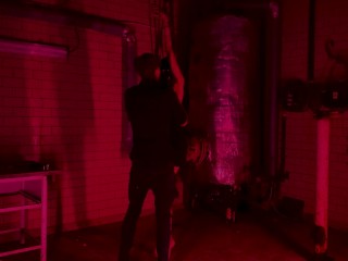 Slut beeing dressed up mid session for a break and a cigarette