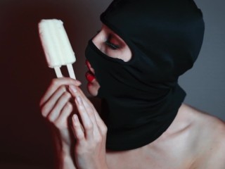 sexy asmr blowjob with ice cream from a girl in a balaclava