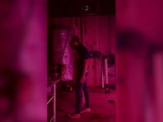 Submissive slut hard spanking hanging in slaughter house