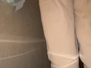 girl pissing after a long day and her pussy and panties are dirty with juice