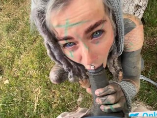 Tattooed Fantasy Fairy-girl gets fucked in the forrest - POV - facial cumshoot