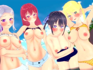 NAOYA FUCKS HIS HAREM UNTIL CREAMPIE (Saki, Nagisa, Rika, Shino) KANOJO MO KANOJO HENTAI UNCENSORED