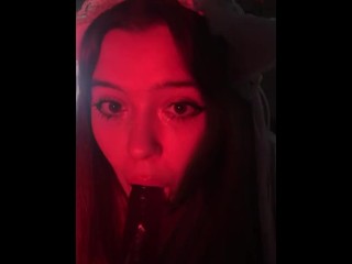 Hot Tinka dreams of giving a deep blowjob to your dick while sucking a dildo