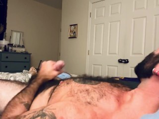 So hard and horny shooting my load all over my hairy chest