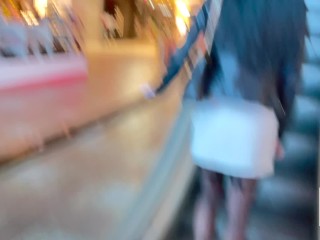 Risky Blowjob In The Movie Theater with flashing in Shoping Mall