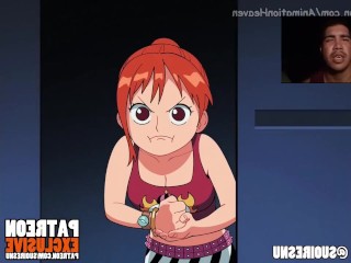 Nami seduces Luffy with her beautiful ass and takes away his treasure and something else, rating 10/