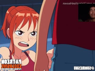 Nami seduces Luffy with her beautiful ass and takes away his treasure and something else, rating 10/