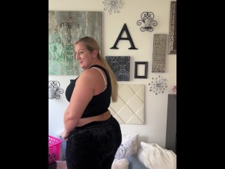 Curvy Thick Blonde Trying on Leggings Haul