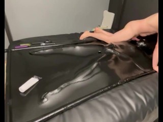 DON'T WATCH! (Warning: The vacuum sound is loud!) Mouthfucked in Latex Vacuum Bed