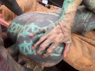 Girl gets fucked from Tattoo Artist after the session in the Studio