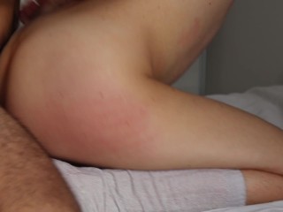 Petite girl gets disciplined so hard that they break the bed