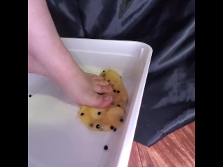 Mango Boba Tea Slime (feet squishing ASMR)