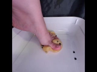 Mango Boba Tea Slime (feet squishing ASMR)