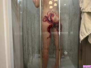 Spying on my stepsister in shower to see her octopus ass tattoo