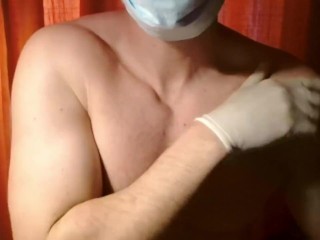 asmr massage with latex gloves and mask