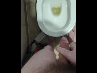 Pissing while completely nude in public bathroom (requested video)