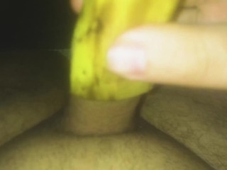 first time masturbating using banana with my fat short dick