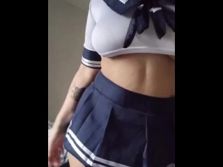 Baby twirls her ass in a short skirt