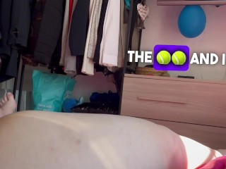 Chub boy plays with his 10cm cock on his sis**r's bed