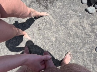 stranger girl came up while I was peeing on the beach and started spraying herself with my penis