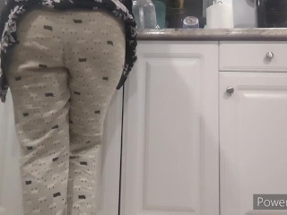 Desperate Wife Soaks Pants While Doing Dishes