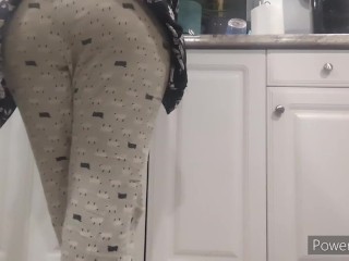 Desperate Wife Soaks Pants While Doing Dishes
