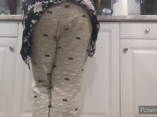 Desperate Wife Soaks Pants While Doing Dishes