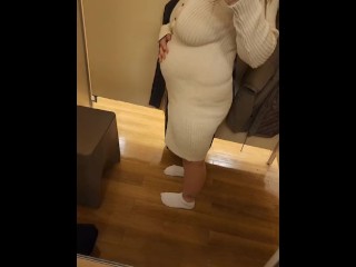 Hairy Pregnant Woman Tries on Clothes in Changing Room