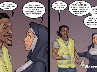 Black Devotion part 3 - Nun's First Time Tasting sperm - Interracial Face Cum on construction site