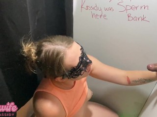 first trip to a gloryhole, white girl rubs cock husband watches cuck - full vid on Only Fans in bio