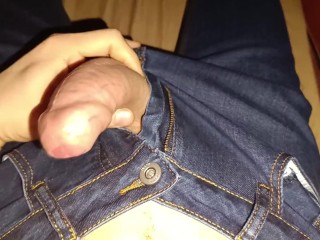 Audible cum explosions onto my deep blue denim jeans 🔈🍌💧