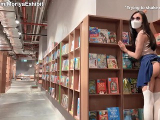 Teaser - Risky Flashing my Asian Pussy & Small Tits in a Pretty Bookstore 📖 in Christmas month🎄