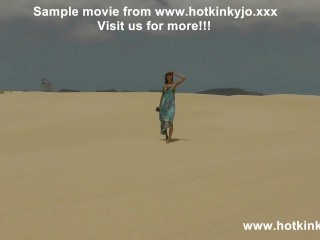 Hotkinkyjo fuck her ass very deep with long dildo, belly bulge & prolapse at sand dunes