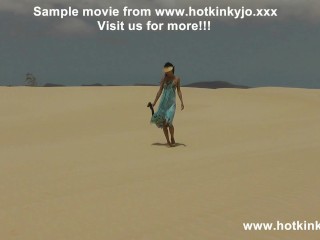 Hotkinkyjo fuck her ass very deep with long dildo, belly bulge & prolapse at sand dunes