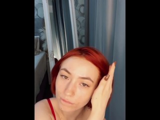 POV redhead giving hot blowjob and showing her body
