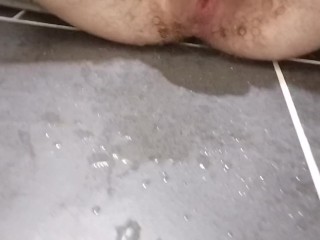 Masterbating and squirting on the tile floor