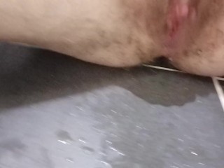 Masterbating and squirting on the tile floor