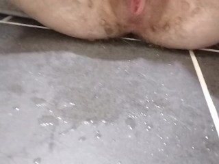 Masterbating and squirting on the tile floor