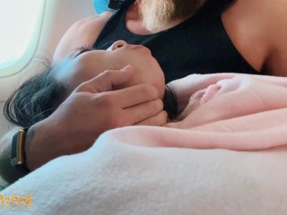 PUBLIC fingering asian on an airplane MILE HIGH CLUB