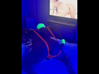 I dress up in neon like a little slut and fuck myself with dildos and but plugs in Blacklight