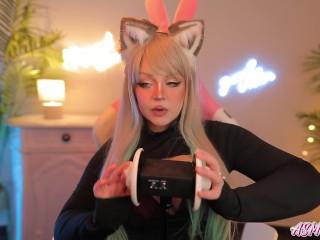 ASMR CAT GIRL 3DIO EAR LICKING + SPITTING + AHEGAO - full video on Onlyfans