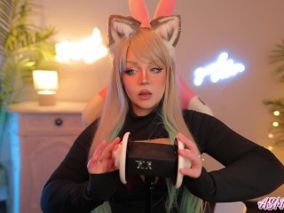 ASMR CAT GIRL 3DIO EAR LICKING + SPITTING + AHEGAO - full video on Onlyfans