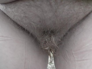 Pissing in the forest mature bbw milf with a big bush on her pussy. POV.